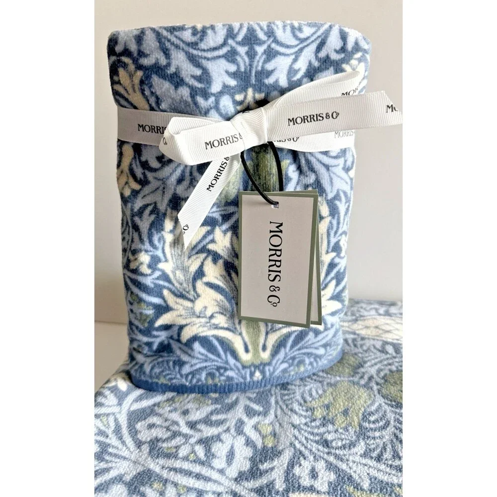 Morris & Co 2 Bath Towels 2 Hand Towels Blue Snakeshead Blue Cotton Velour